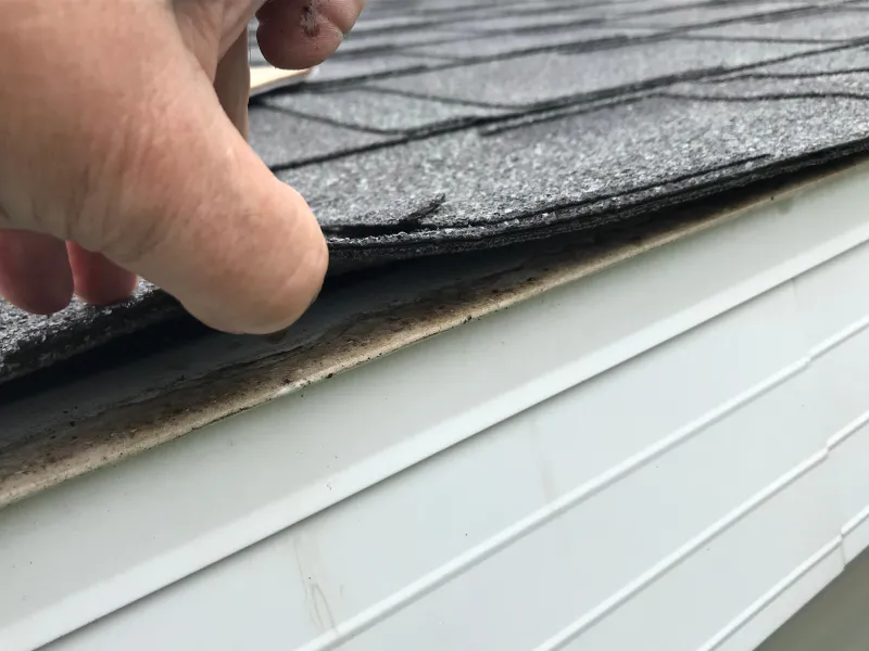 close up of a home inspector checking a houses shingle roof austell ga
